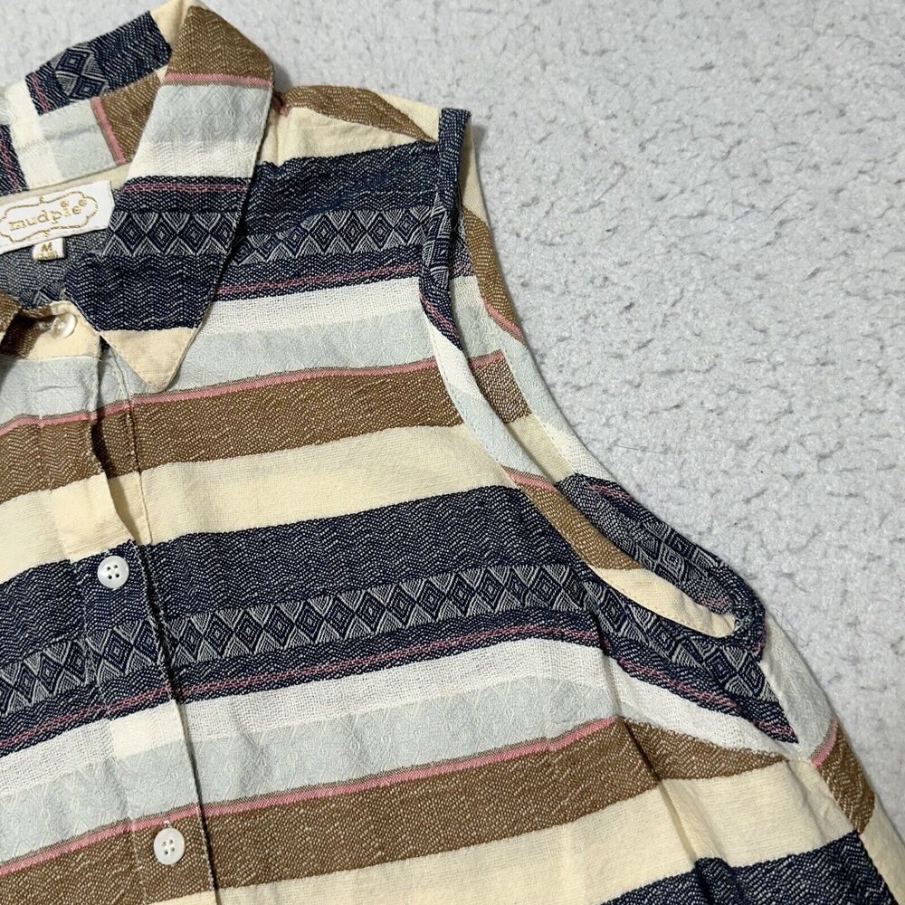 Mud Pie Women’s Medium A-Line Dress Cotton Textured Striped Collared Sleeveless - Picture 5 of 12